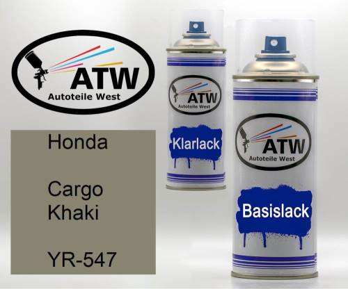 Honda, Cargo Khaki, YR-547: 400ml Sprühdose + 400ml Klarlack - Set, von ATW Autoteile West.